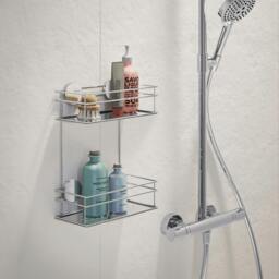 Rackhams Polished Chrome Stainless Steel Double Shower Basket Self Adhesive Wall Mounted - thumbnail 2
