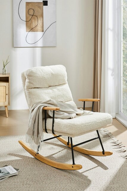 Rackhams Sherpa Upholstered Adjustable Rocking Chair - White - image 1