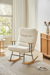 Rackhams Sherpa Upholstered Adjustable Rocking Chair - White - thumbnail 2