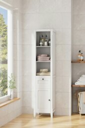 Rackhams 3 Tier Freestanding Tall Bathroom Storage Cabinet - White - thumbnail 1