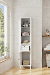 Rackhams 3 Tier Freestanding Tall Bathroom Storage Cabinet - White - thumbnail 2