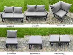 Rackhams 9 Seater Aluminium Garden Furniture Set with Adjustable Rising Dining Table, Corner Sofa & 3 Footstools - Dark Grey - thumbnail 2