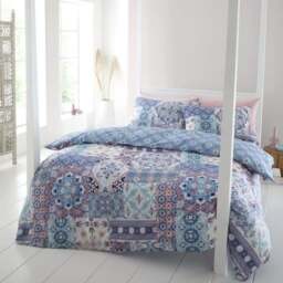 Rackhams Boho Patchwork Blue Duvet Cover Set - Blue - Polycotton - King