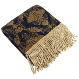 Rackhams Shiraz Traditional Jacquard Throw - Navy/Gold - 130cm x 150cm - Navy/Gold - 100% Polyester - thumbnail 1
