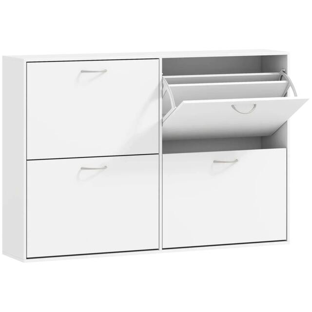 Rackhams Wooden Modern Design 4 Drawer Shoes Cabinet Pull Down Shelf Storage Organiser - White - image 1