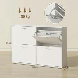 Rackhams Wooden Modern Design 4 Drawer Shoes Cabinet Pull Down Shelf Storage Organiser - White - thumbnail 3