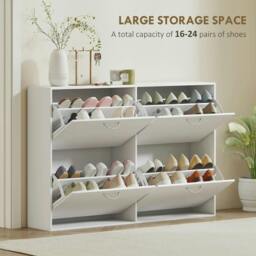 Rackhams Wooden Modern Design 4 Drawer Shoes Cabinet Pull Down Shelf Storage Organiser - White - thumbnail 4