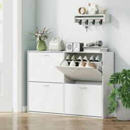Rackhams Wooden Modern Design 4 Drawer Shoes Cabinet Pull Down Shelf Storage Organiser - White - thumbnail 2