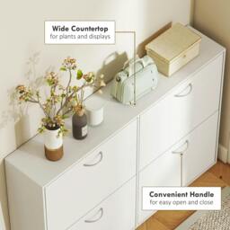 Rackhams Wooden Modern Design 4 Drawer Shoes Cabinet Pull Down Shelf Storage Organiser - White - thumbnail 6