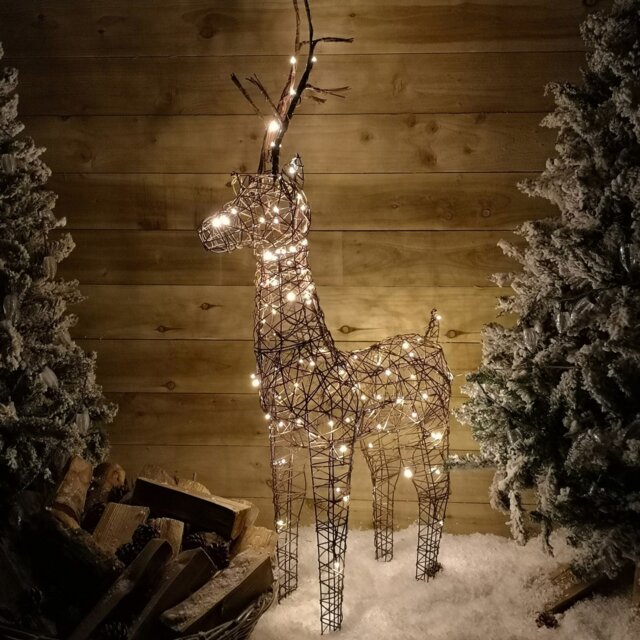 "Rackhams 1m (53"") Brown Outdoor Standing Wicker Reindeer Decoration With LED Lights" - image 1