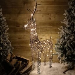 "Rackhams 1m (53"") Brown Outdoor Standing Wicker Reindeer Decoration With LED Lights"
