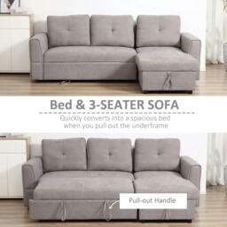 Rackhams 3 Seater Sofa Bed, Pull Out Sofa Bed with Storage for Living Room, Light Grey - thumbnail 4
