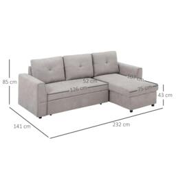 Rackhams 3 Seater Sofa Bed, Pull Out Sofa Bed with Storage for Living Room, Light Grey - thumbnail 3