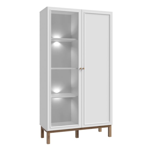Rackhams Wensley Display Cabinet with 1 Door and 1 Glass Door in Light Grey and Oak inc LED Lighting - Full Assembly Required - Light Grey & Oak - Matt - image 1