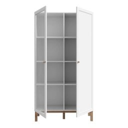 Rackhams Wensley Display Cabinet with 1 Door and  1 Glass Door in Light Grey and Oak inc LED Lighting - Full Assembly Required - Light Grey  & Oak - Matt - thumbnail 4