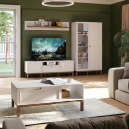 Rackhams Wensley Display Cabinet with 1 Door and  1 Glass Door in Light Grey and Oak inc LED Lighting - Full Assembly Required - Light Grey  & Oak - Matt - thumbnail 6