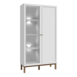Rackhams Wensley Display Cabinet with 1 Door and  1 Glass Door in Light Grey and Oak inc LED Lighting - Full Assembly Required - Light Grey  & Oak - Matt
