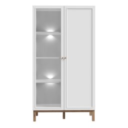 Rackhams Wensley Display Cabinet with 1 Door and  1 Glass Door in Light Grey and Oak inc LED Lighting - Full Assembly Required - Light Grey  & Oak - Matt - thumbnail 2