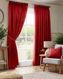 Rackhams Adi Lined Pencil Pleat Curtains - Red - 229cm width x 229cm drop - thumbnail 1