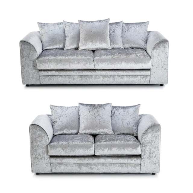 Rackhams Dylan Crushed Velvet 3+2 Seater Fabric Sofa in Silver - 3 Seater & 2 Seater Set - image 1