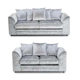 Rackhams Dylan Crushed Velvet 3+2 Seater Fabric Sofa in Silver - 3 Seater &amp 2 Seater Set
