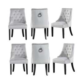 Rackhams Set of 6 Velvet Dining Chairs Ergonomic Scoop Knockerback & Button Tufted Wood Legs - Velvet - Light Grey - Dining Room - thumbnail 2
