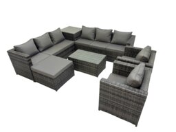 Rackhams 9 Seater Garden Outdoor Rattan Furniture Set Patio Corner Sofa Rectangular Coffee Table with Big Stool Side Table Dark Grey - thumbnail 2