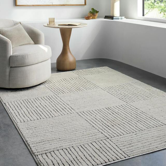 Rackhams Galey Alix Architect-Modern Ivory Brown Graphic High Pile Rug - 80 x 220 cm - image 1