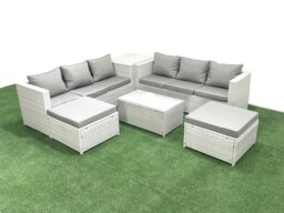 Rackhams Garden Outdoor PE Rattan Furniture Set 8 Seater Rattan Garden Sofa Set with 2 Big Footstools Side Table Light Grey Mixed - thumbnail 2