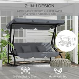 Rackhams 2-in-1 Garden Swing Chair for 3 Person w/ Adjustable Canopy Grey - thumbnail 4