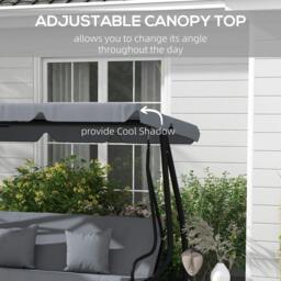 Rackhams 2-in-1 Garden Swing Chair for 3 Person w/ Adjustable Canopy Grey - thumbnail 5