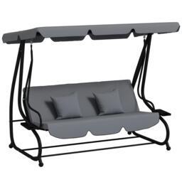 Rackhams 2-in-1 Garden Swing Chair for 3 Person w/ Adjustable Canopy Grey - thumbnail 2