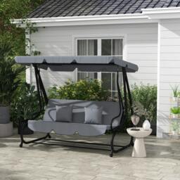 Rackhams 2-in-1 Garden Swing Chair for 3 Person w/ Adjustable Canopy Grey - thumbnail 1