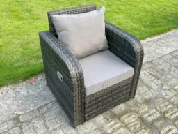 Rackhams Dark Grey PE Wicker Rattan Garden Furniture Set 3 Seater Lounge Sofa Reclining Chair Outdoor Rectangular Dining Table With 2 Stools 7 Seater - thumbnail 3