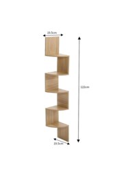 Rackhams 5 Tier Zigzag Corner Bookcase Floating Wall Shelf - Brown - thumbnail 2