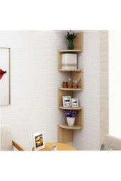 Rackhams 5 Tier Zigzag Corner Bookcase Floating Wall Shelf - Brown - thumbnail 3