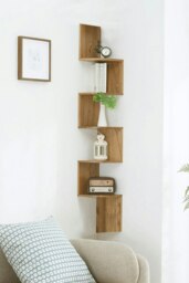 Rackhams 5 Tier Zigzag Corner Bookcase Floating Wall Shelf - Brown - thumbnail 6