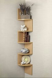 Rackhams 5 Tier Zigzag Corner Bookcase Floating Wall Shelf - Brown - thumbnail 4