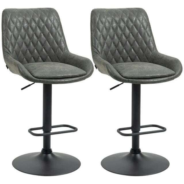 Rackhams Retro Bar Stools Set of 2, Adjustable Kitchen Stool, Upholstered Bar Chairs with Back, Swivel Seat, Dark Grey - image 1