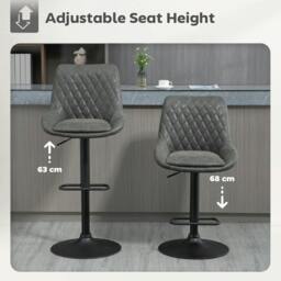 Rackhams Retro Bar Stools Set of 2, Adjustable Kitchen Stool, Upholstered Bar Chairs with Back, Swivel Seat, Dark Grey - thumbnail 4