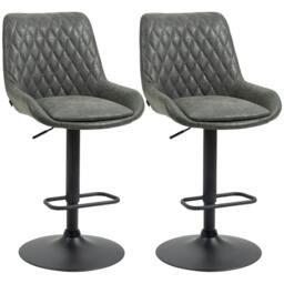 Rackhams Retro Bar Stools Set of 2, Adjustable Kitchen Stool, Upholstered Bar Chairs with Back, Swivel Seat, Dark Grey - thumbnail 1