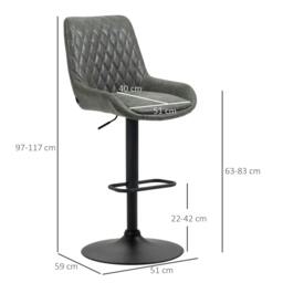 Rackhams Retro Bar Stools Set of 2, Adjustable Kitchen Stool, Upholstered Bar Chairs with Back, Swivel Seat, Dark Grey - thumbnail 3