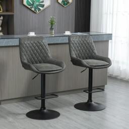 Rackhams Retro Bar Stools Set of 2, Adjustable Kitchen Stool, Upholstered Bar Chairs with Back, Swivel Seat, Dark Grey - thumbnail 2