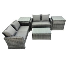 Rackhams PE Rattan Garden Furniture Set Lounge Double Seat Sofa Coffee Table Set with 2 Side Tables Dark Grey MixedMixed - thumbnail 1