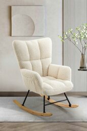 Rackhams Tufted Upholstered Rocking Chair with Pocket - White - thumbnail 2