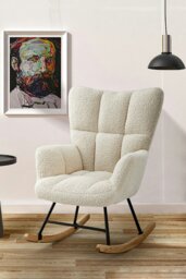 Rackhams Tufted Upholstered Rocking Chair with Pocket - White