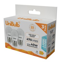 Rackhams LED Golf Ball E27 470lm 4.2W 6500K (Daylight) Light Bulb - Pack of 3 - thumbnail 2