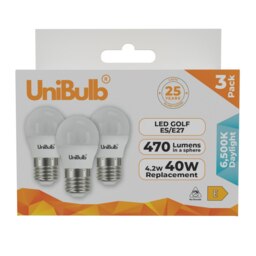 Rackhams LED Golf Ball E27 470lm 4.2W 6500K (Daylight) Light Bulb - Pack of 3 - thumbnail 1