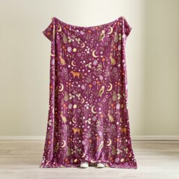 Rackhams Enchanted Twilight Animals Cosy Fleece Blanket Throw Forest Plum - 130 x 170 cm - Plum - thumbnail 3