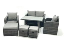 Rackhams Outdoor Garden Furniture Set Rattan Sofa Dining Table Set with Reclining Chair 3 Footstool Dark Grey Mixed - thumbnail 2